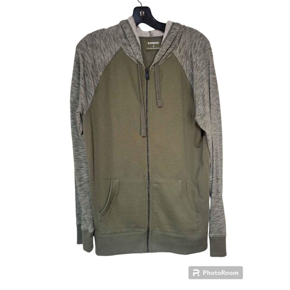 Express Men's Size Small Full Zip Hooded Jacket Green Cotton Fleece